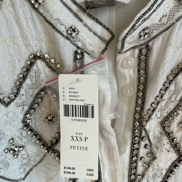 Anthropologie Embellished Rhinestone Womens Top XXSP - Picture 6 of 7